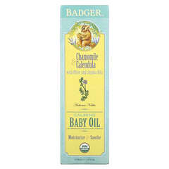 Badger Company, 鎮定嬰兒油，洋甘菊和金盞花，含橄欖油和荷荷巴油，4 液量盎司（118 毫升）