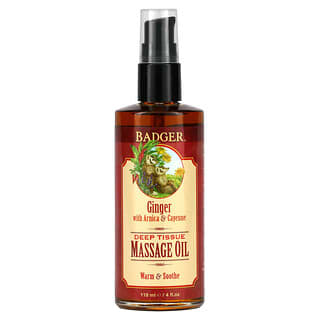 Badger Company, Deep Tissue Massage Oil, Ginger with Arnica & Cayenne, 4 fl oz (118 ml)