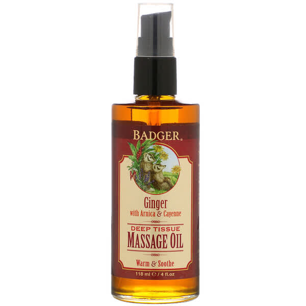 Badger Company Deep Tissue Massage Oil Ginger With Arnica And Cayenne 4 Fl Oz 118 Ml 1885