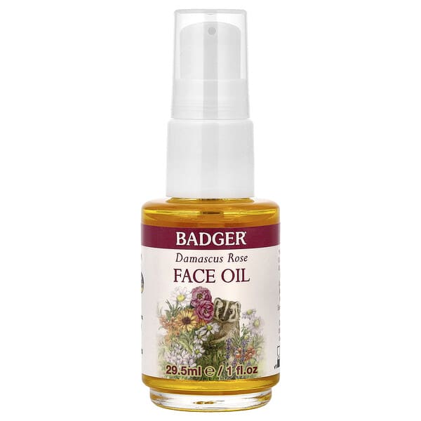 Badger, 大馬士革玫瑰面部護理油，適合乾性/嬌嫩皮膚，1 液量盎司（29.5 毫升）