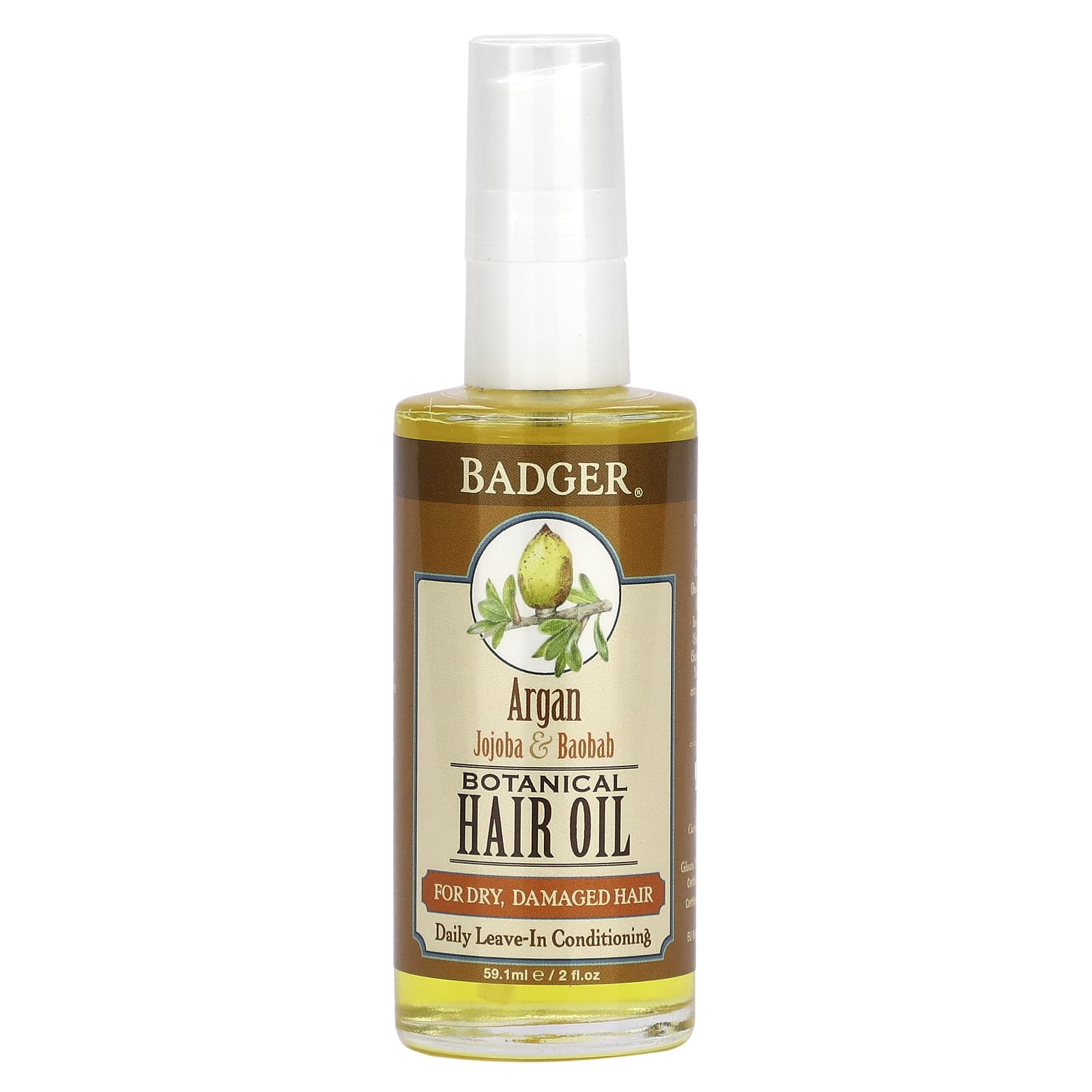Badger Company, Botanical Hair Oil, Argan, Jojoba & Baobab, 2 fl oz (  ml)