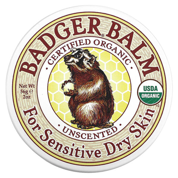 Badger Company, Bálsamo de tejón, Para pieles sensibles y secas, Sin fragancia, 56 g (2 oz)