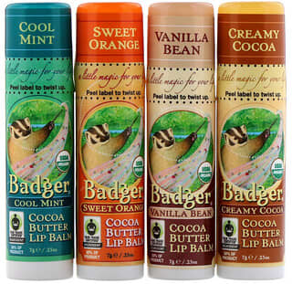 Badger Company, Ensemble de baumes à lèvres au beurre de cacao biologique, paquet de 4, 7 g chacun