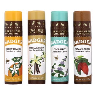Badger, Organic, набор бальзамов для губ с маслом какао, 4 упаковки по 7 г (0,25 унции)