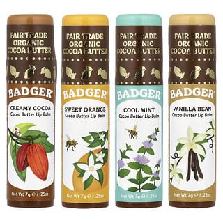 Badger, Organic, набор бальзамов для губ с маслом какао, 4 упаковки по 7 г (0,25 унции)