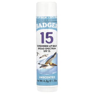 Badger, Sunscreen Lip Balm, SPF 15, Unscented, 0.15 oz (4.2 g)