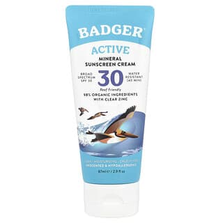 Badger, Active, минеральный крем от загара, SPF 30, без запаха, 87 мл (2,9 жидк. унции)