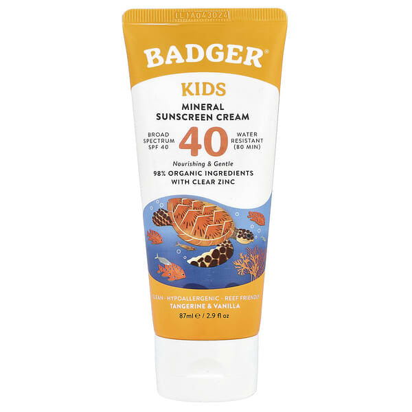 Badger, Clear Sport, 어린이용, 천연 미네랄 자외선 차단 크림, SPF 40, 귤 & 바닐라, 87 ml(2.9 fl oz)