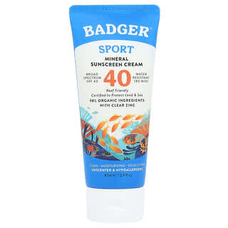 Badger, Sport, Mineral Sunscreen Cream, SPF 40, Unscented, 2.9 fl oz (87 ml)