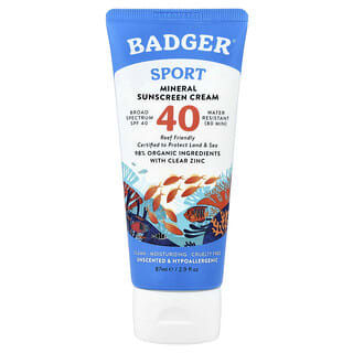 Badger, Sport, ásványi fényvédő krém, SPF 40, illatmentes, 2,9 fl uncia (87 ml)