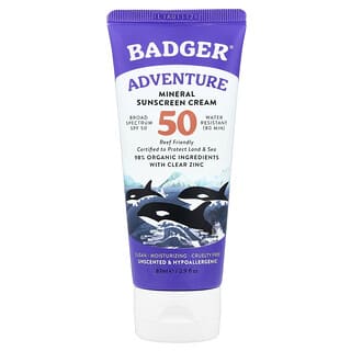Badger Company, Adventure, Crème solaire minérale, FPS 50, Sans parfum, 87 ml