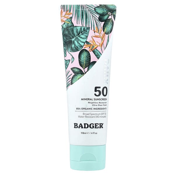 Badger, Daily Mineral Sunscreen, SPF 50, 4 fl oz (118 ml)