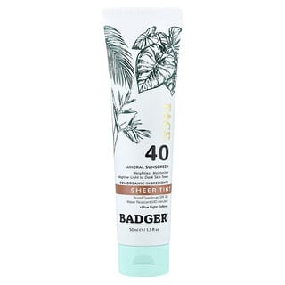 Badger, Mineral Sunscreen, Face, SPF 40, Sheer Tint, 1.7 fl oz (50 ml)