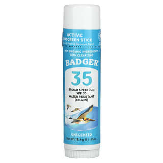 Badger Company, Protector solar activo en barra, FPS 35, Sin fragancia, 18,4 g (0,65 oz)