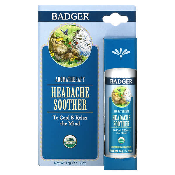 Badger Company, Aromaterapia, Calmante para el dolor de cabeza, Menta y lavanda, 17 g (0,60 oz)