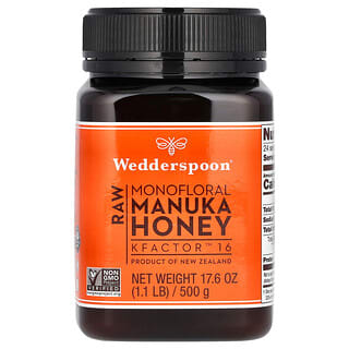 Wedderspoon, Raw Monofloral Manuka Honey, roher monofloraler Manuka-Honig, KFactor 16, 500 g (1,1 lb.)
