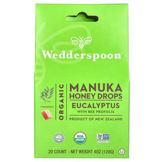 Wedderspoon, Органические капли из меда манука, эвкалипт и пчелиный прополис, 120 г (4 унции)