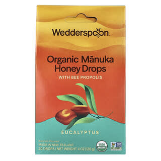 Wedderspoon, Dropsuri organice cu miere de Manuka, eucalipt și propolis, 20 dropsuri, 4 oz (120 g)
