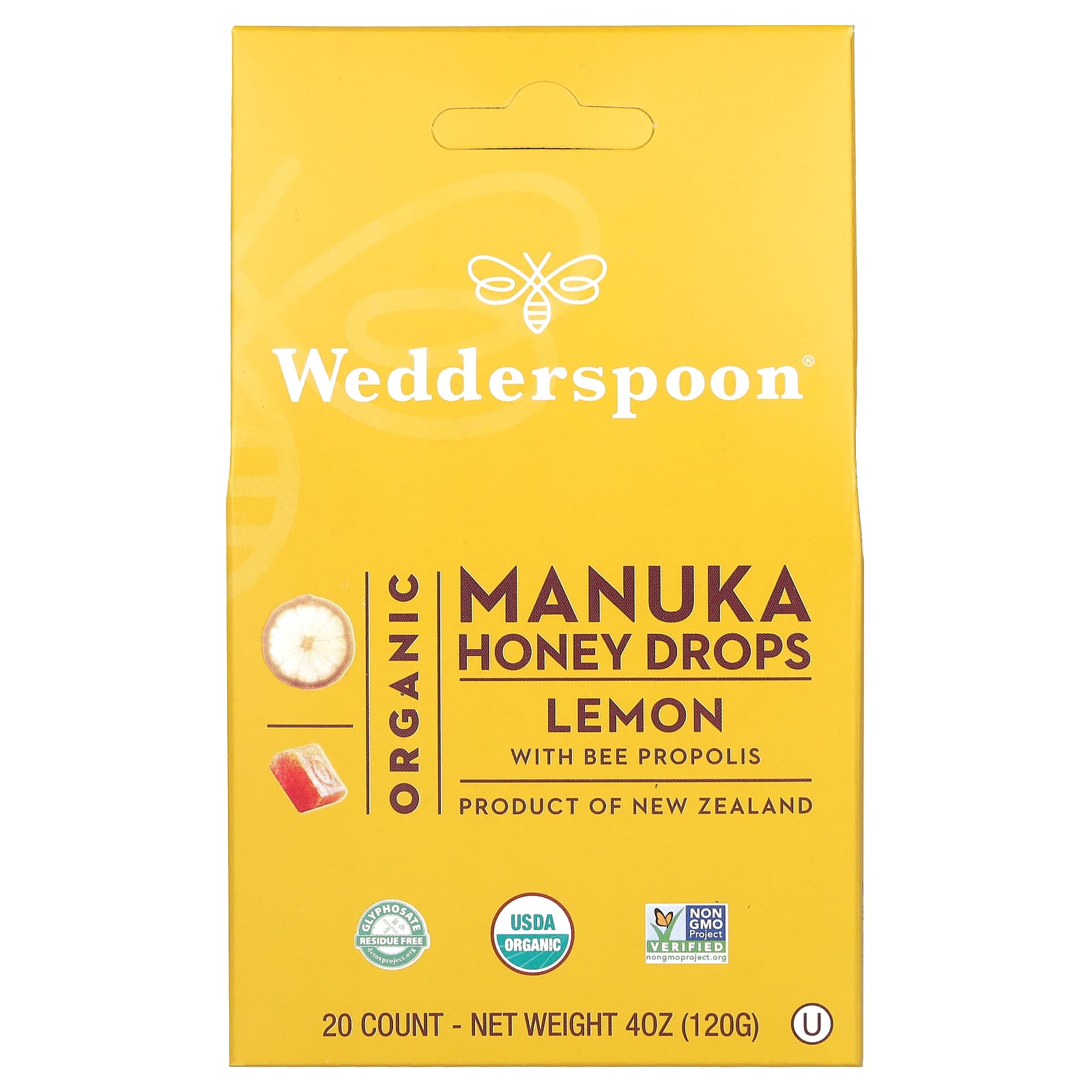 Wedderspoon Organic Manuka Honey Drops Lemon With Bee Propolis 20 wedderspoon-organic-manuka-honey-drops-lemon-with-bee-propolis-20