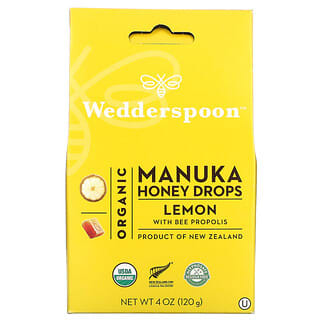 Wedderspoon, أقراص مص عسل المانوكا العضوي، ليمون مع العكبر 4 أونصة (120 جم)