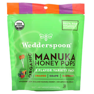 Wedderspoon, Pops de Mel de Manuka Orgânico, Pacote com 3 Variedades de Sabor, 24 Contagens, 118 g (4,15 oz)
