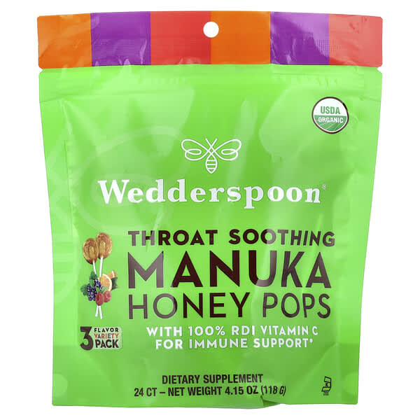 Wedderspoon, 有機麥盧卡蜂蜜汽水，3 種口味，24 支，4.15 盎司（118 克）