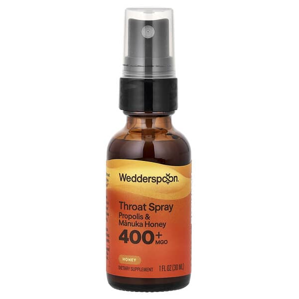 Wedderspoon, น้ำผึ้งมานูก้าและสเปรย์พ่นคอและโพรพอลิส รสน้ำผึ้งดั้งเดิม MGO 400+ ขนาด 1 ออนซ์ (30 มล.