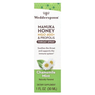Wedderspoon, Manuka Honey,  & Propolis, Throat Spray, Chamomile Mint, MGO 400+, 1 fl oz (30 ml)
