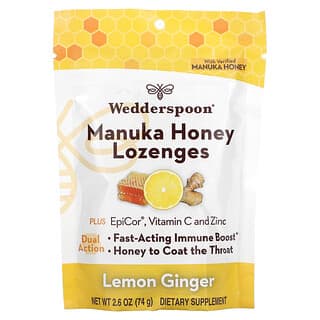 Wedderspoon, Pastillas de miel de manuka, Limón y jengibre`` 74 g (2,6 oz)