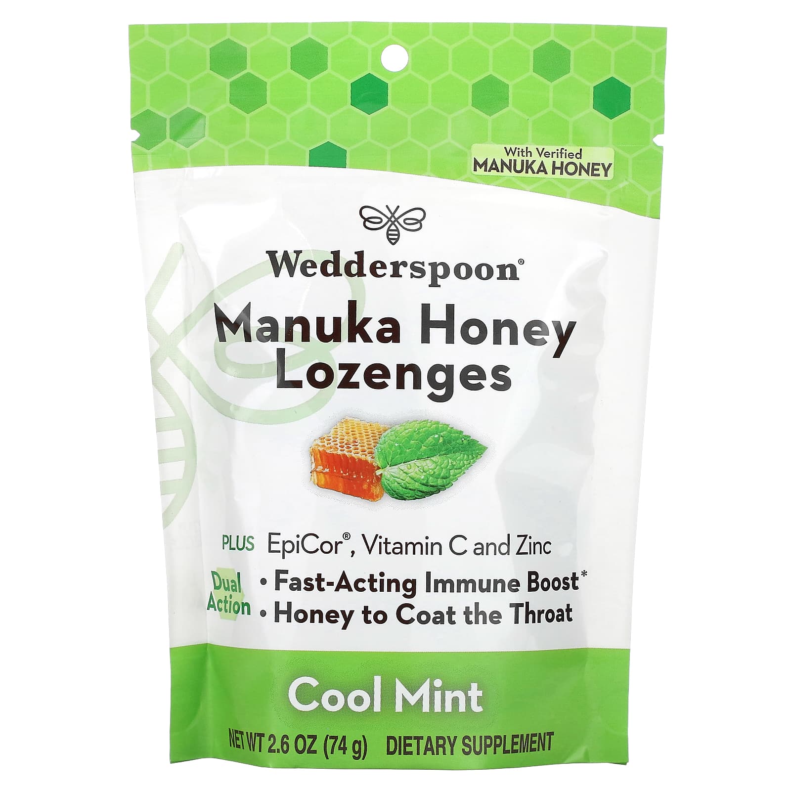 Wedderspoon, 마누카 꿀 사탕 정제, 쿨 민트, 74g(2.6oz) Wedderspoon, 마누카 꿀 사탕 정제, 쿨 민트, 74G(2.6Oz)