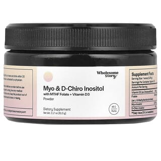 Wholesome Story, Myo & D-Chiro Inositol com Folato de MTHF + Vitamina D3 em Pó, 61,5 g (2,17 oz)