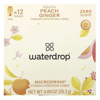 Waterdrop, Microdrink, Cubos de hidratación con vitaminas, Juventud, Melocotón y jengibre`` 12 cubos, 25,2 g (0,89 oz)