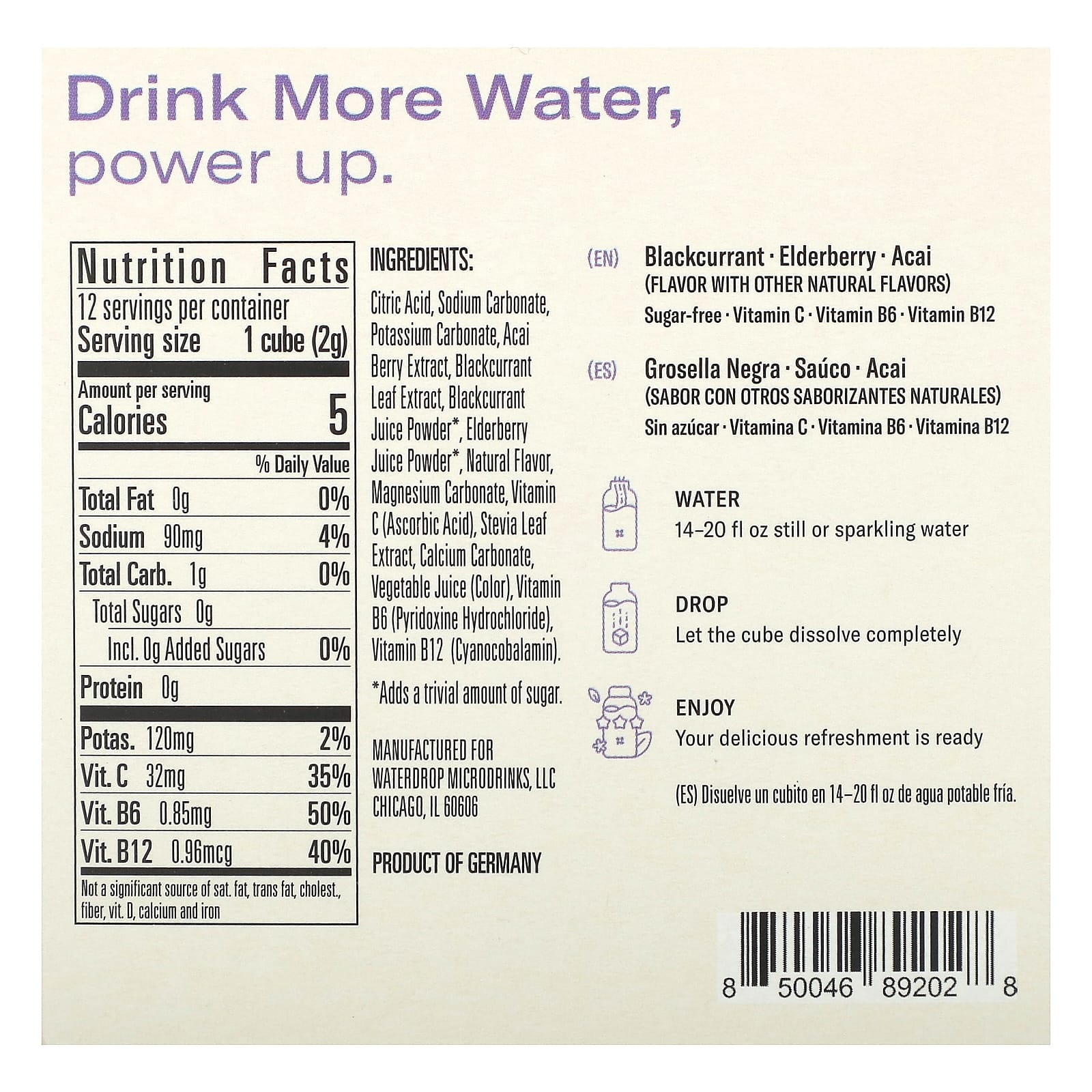Waterdrop, Microdrink, Vitamin Hydration Cubes, Boost, Blackcurrant