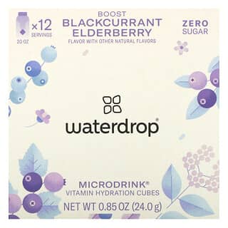 Waterdrop, Microdrink, Cubos de hidratación con vitaminas, Refuerzo, Grosella negra y saúco`` 12 cubos, 24 g (0,85 oz)