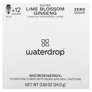 Waterdrop‏, Shiro MicroEnergy Hydration Cubes‏, ג'ינסנג פריחת ליים, 12 קוביות, 24 גרם (0.85 אונקיות)
