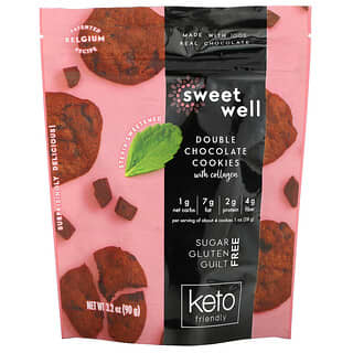 Sweetwell, بسكويت مناسب لنظام كيتو، مع الكولاجين، بالشوكولاتة المضاعفة، 3.2 أونصات (90 جم)