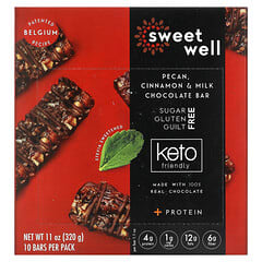 Sweetwell, Keto Bar, Pecan, Cinnamon & Milk Chocolate Bar, 10 Bars, 1.1 oz (32 g) Each