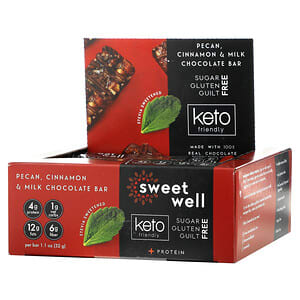 Sweetwell, Keto Bar, Pecan, Cinnamon & Milk Chocolate Bar, 10 Bars, 1.1 oz (32 g) Each