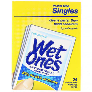 Wet Ones, Antibacterial, Hand Wipes, Citrus Scent, 24 Individually Wrapped Wipes