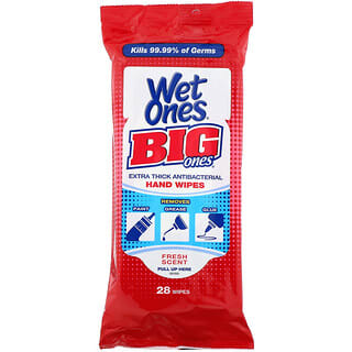 Wet Ones, Big Ones, Extra Thick Antibacterial, Hand Wipes, Fresh Scent, 28 Wipes