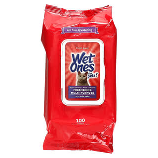 Wet Ones, Освежающее универсальное средство с салфетками из алоэ вера, для кошек, свежий запах, 100 салфеток