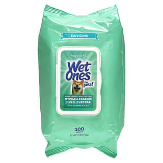 Wet Ones, Lingettes hypoallergéniques multi-usages avec vitamines A, C et E, Pour chiens, Sans parfum, 100 lingettes