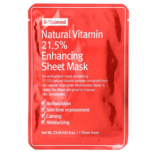 By Wishtrend, Natural Vitamin 21,5% Enhancing Beauty Sheet Mask, Schönheitsmaske zur Hautpflege mit 21,5% natürlichem Vitamin, 1 Tuchmaske, 23 ml (0,81 fl. oz.)