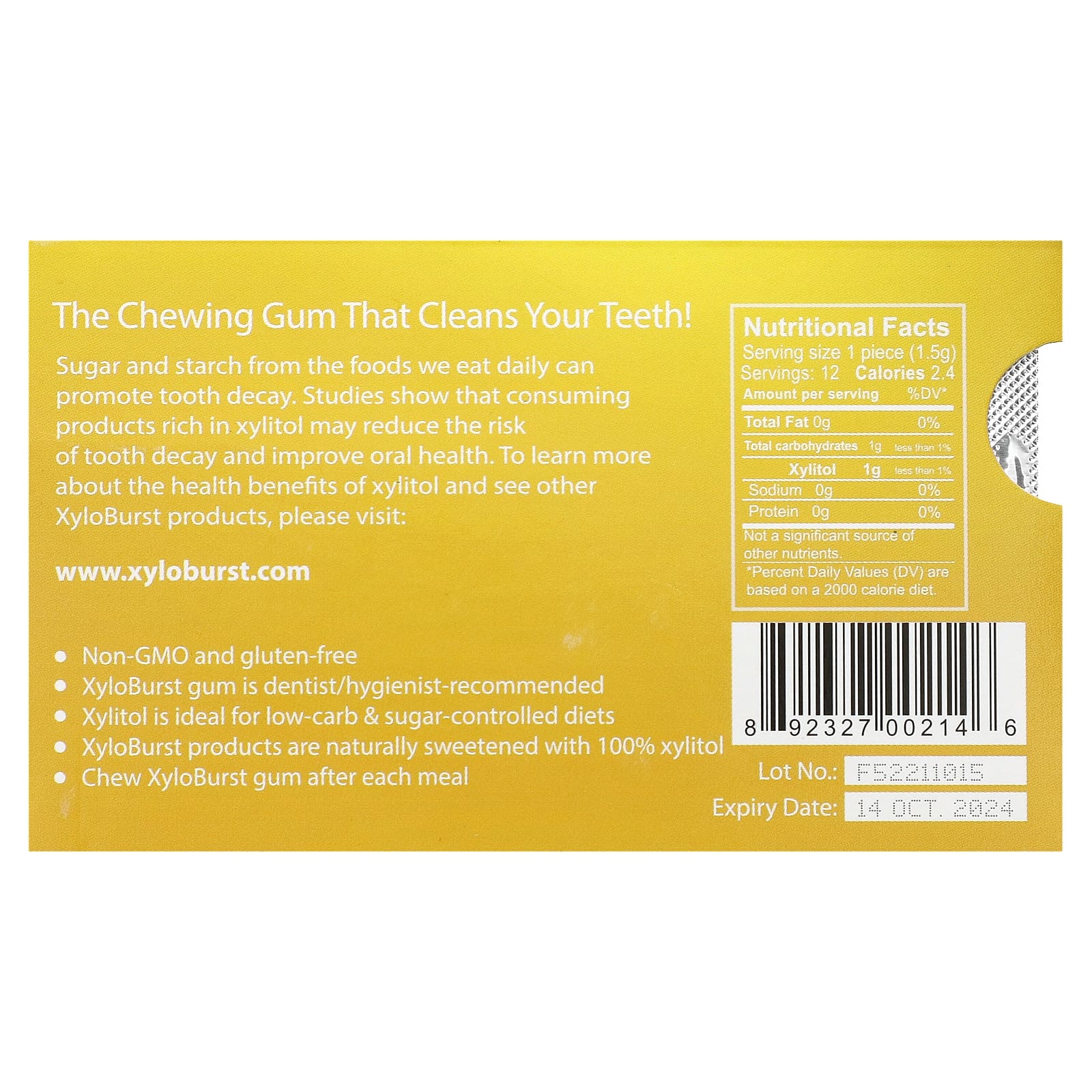 Xyloburst, Xylitol Gum, Fresh Fruit, 12 Pieces