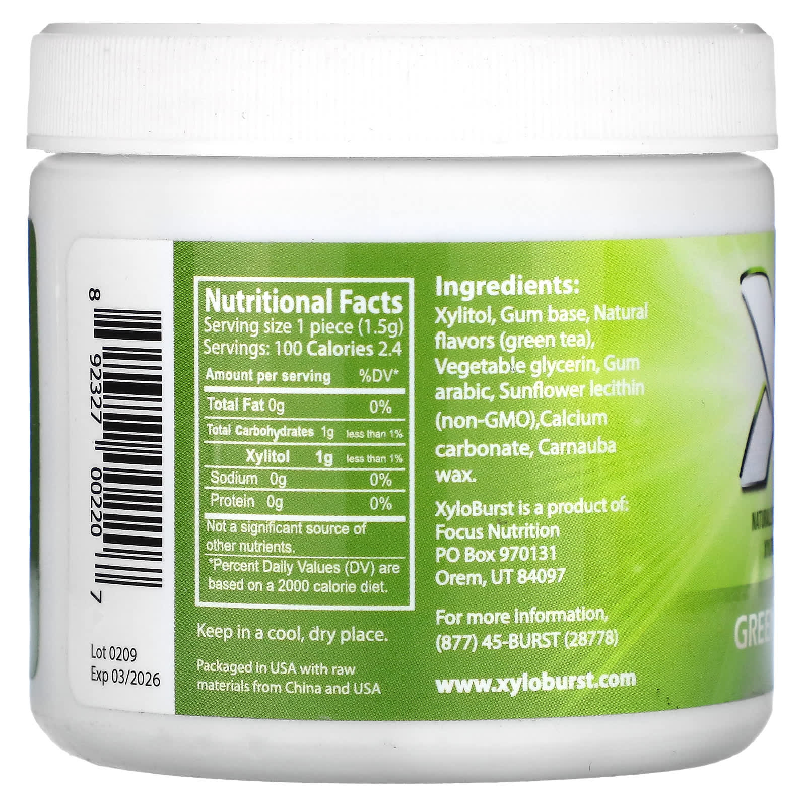 Xyloburst, Xylitol Gum, Green Tea, 100 Pieces, 5.29 oz (150 g)