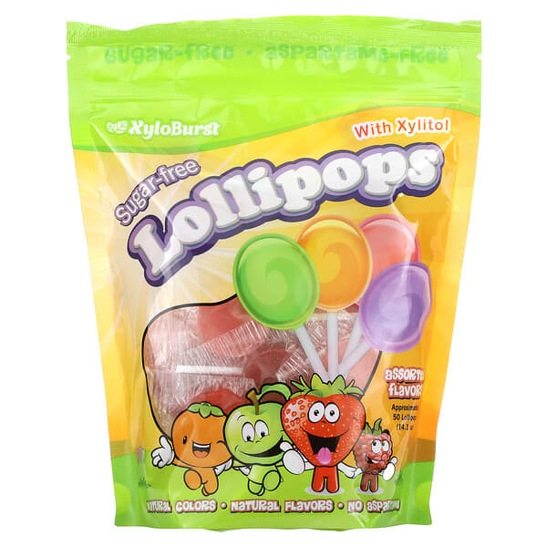 Xyloburst, Sugar-Free Lollipops with Xylitol, Assorted Flavors, 50 ...