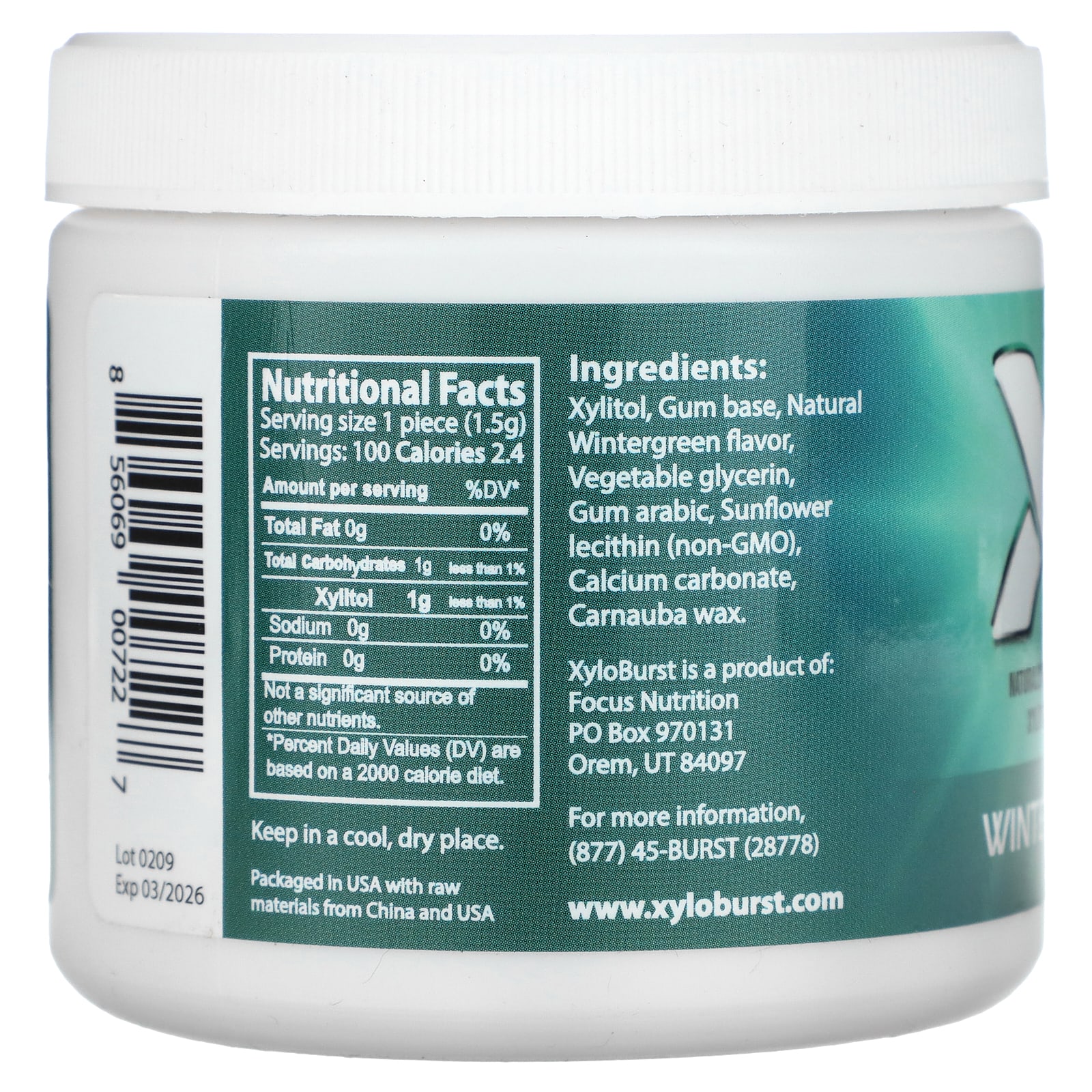 Xyloburst, Xylitol Gum, Wintermint Gum, 100 Pieces, 5.29 oz (150 g)