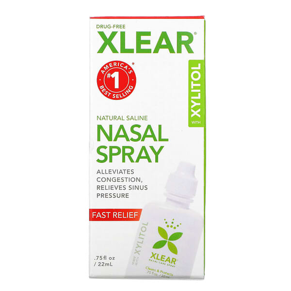 Xlear, Natural Saline Nasal Spray with Xylitol, Fast Relief, natürliches Meersalz-Nasenspray mit Xylit, schnelle Linderung, 22 ml (0,75 fl. oz.)