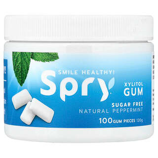 Xlear, Spry®, Dental Defense System, Sugar-Free Gum, Natural Peppermint, 100 Pieces