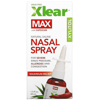 Xlear, Max, Spray Nasal de Salino Natural com Xilitol, Alívio Máximo, 45 ml (1,5 fl oz)
